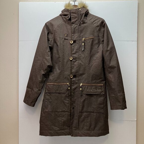 Volcom Womens Brown Tribute Parka Thermonite Snowboard Ski Long Coat Size M - Picture 1 of 16